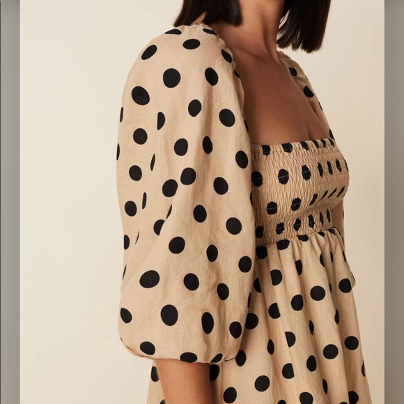 Faithfull The Brand Dallia Mini Dress Emelda Polka Dot Cold Shoulder Babydoll - Picture 9 of 16